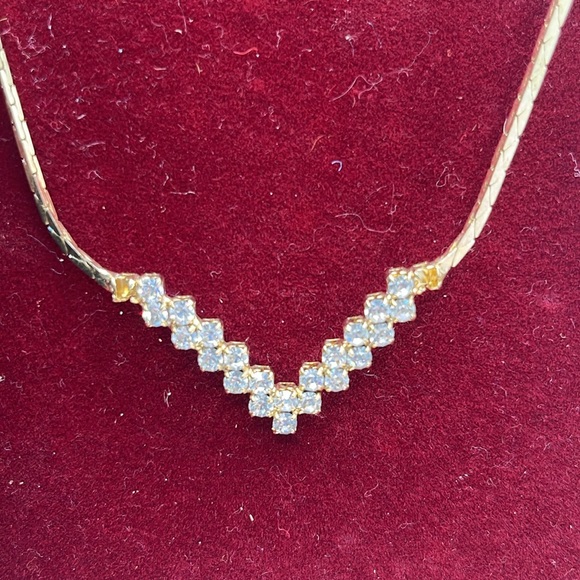 Art Deco Empire Style Gold tone Necklace + Bonus Vintage Rhinestone Geometric - Picture 5 of 7